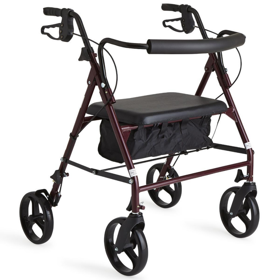 Red Steel Heavy Duty Folding Rollator Walker