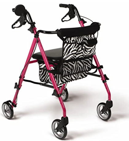 Pink Zebra Aluminum Folding Rollator Walker